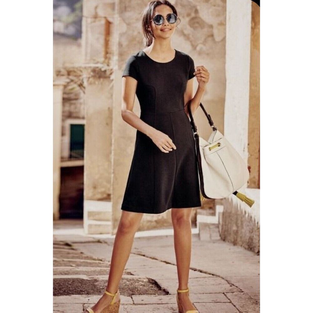 ✨BODEN Maggie Ottoman Day Sz 8R Dress Black Ribbed Fit & Flare WH975✨